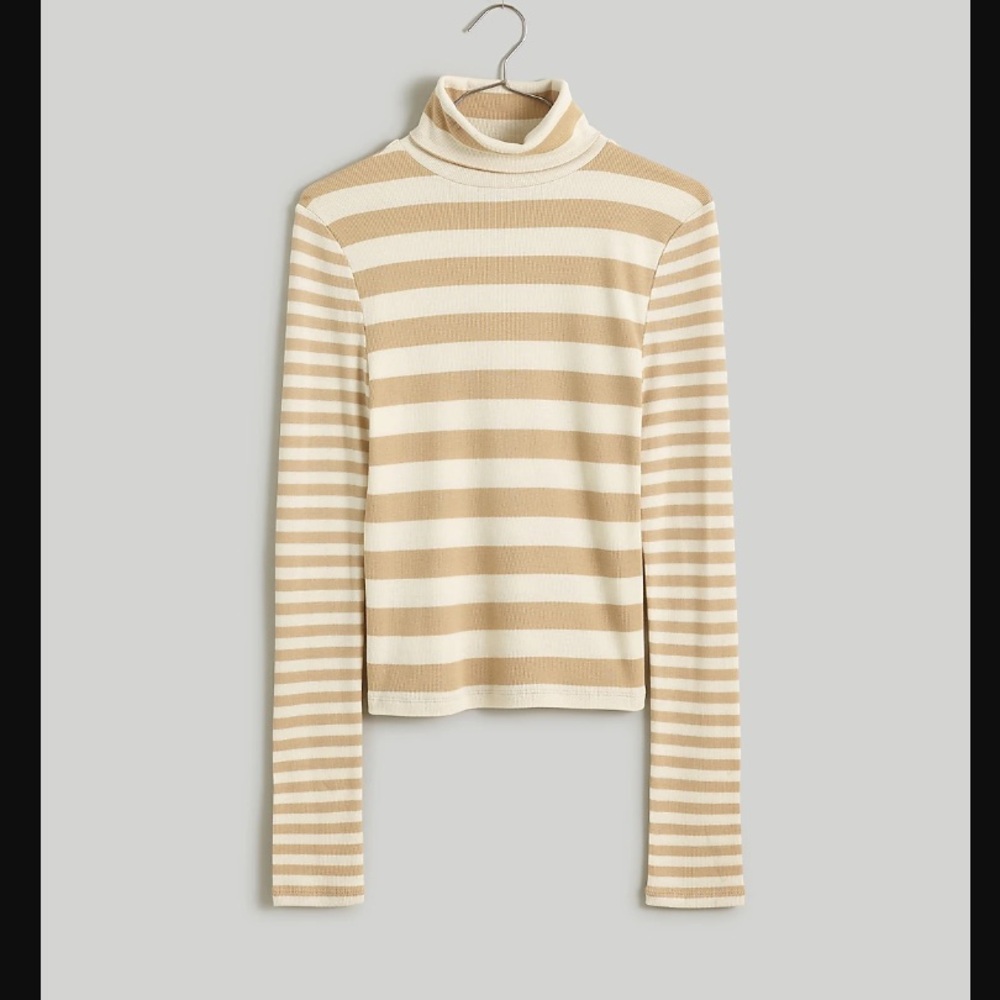 Madewell Beige & Cream Striped Turtleneck Long-Sleeve Top